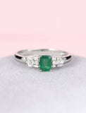 2ct Green Emerald Cut Engagement Ring Solitaire with Accents 14k White Gold Over