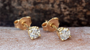 4 Prong Stud Earrings 0.6ct Round Cut VVS1D Diamond 14k Yellow Gold Finish