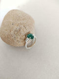 1ct Engagement Ring Pear Cut Green Emerald Three Stone 14k White Gold Finish