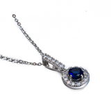 2.3ct Round Cut Blue Sapphire Halo Fancy Pendant with Chain 14k WhiteGold Finish