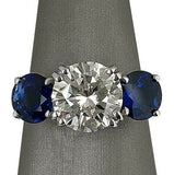 2.5Ct Round Cut Diamond Blue Sapphire Accents Trilogy Ring 14K White Gold Finish