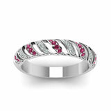 1.1ct Round Cut Pink Sapphire Half Eternity Wedding Band 14k White Gold Finish