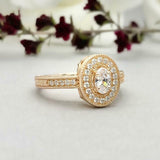 1.7ct Engagement Ring Oval Cut Diamond Halo Milgrain Vintage 14k YellowGold Over