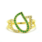 2ct Round Cut Green Emerald Open Leaf Split Band Ring 14k Yellow Gold Finish