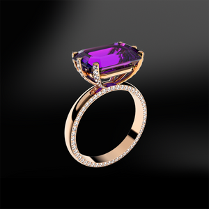 3Ct Emerald Cut Purple Amethyst Cocktail Engagement Ring 14K Rose Gold Finish