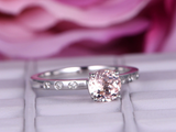 1ct Round Cut Peach Morganite Promise Wedding Engagement Ring 14k WhiteGold Over