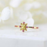 1.2ct Oval Yellow Sapphire Engagement Ring Floral Art Deco 14k Yellow Gold Over