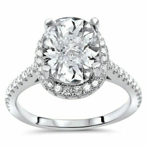 3.5Ct Oval Cut Diamond Halo Engagement Ring 14K White Gold Finish Round Accents