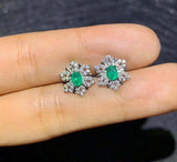 2ct Stud Earrings Oval Cut Green Emerald Snowflake Flower 14k White Gold Finish