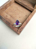 1ct Engagement Ring Pear Cut Purple Amethyst Three Stone 14k White Gold Finish