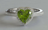 2ct Heart Cut Green Peridot Engagement Ring Diamond Halo 14k White Gold Finish