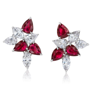 5Ct Pear Cut Pink Ruby Diamond Iced Cocktail Stud Earrings 14K White Gold Finish