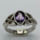 2ct Oval Purple Amethyst Engagement Ring Celtic Trinity Knot 14k White Gold Over