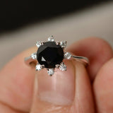 Floral Solitaire Engagement Ring 1.5ct Round Black Diamond 14k White Gold Finish