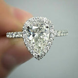 4Ct Pear Cut Diamond Halo Engagement Ring 18K White Gold Finish Round Accents