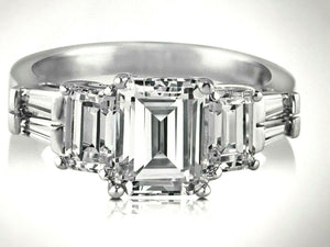 3.5Ct Emerald Cut Diamond Stylish Trilogy Engagement Ring 14K White Gold Finish