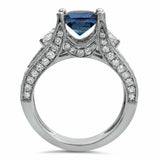 4Ct Cushion Blue Sapphire Split Band Vintage Engagement Ring 14K White Gold Over