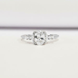 Accents with Solitaire Engagement Ring 1.3ct Oval Cut Diamond 14k WhiteGold Over