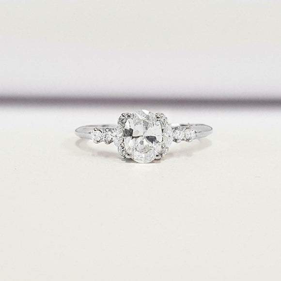 Accents with Solitaire Engagement Ring 1.3ct Oval Cut Diamond 14k WhiteGold Over