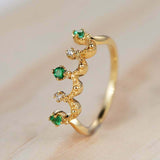 1ct Round Cut Green Emerald Engagement Ring Crown Tiara 14k Yellow Gold Finish