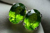 5ct Stud Earrings Oval Cut Green Peridot Solitaire Women 14k White Gold Finish