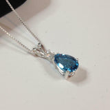 1ct London Blue Topaz Pendant Pear Cut Solitaire 14k White Gold Finish NO CHAIN