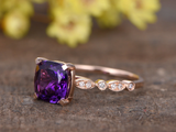 1.4ct Cushion Purple Amethyst Engagement Ring Diamond Accent 14k Rose Gold Over