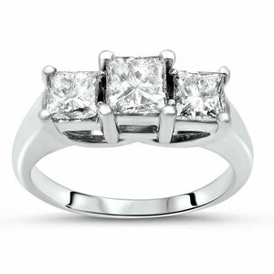 1.75Ct Princess Cut Diamond Three Stone Engagement Ring 14K White Gold Finish