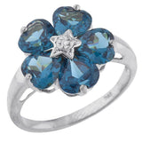 5ct Engagement Ring Heart Cut London Blue Topaz Floral 14k White Gold Finish