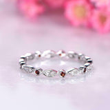 1.2ct Round Cut Red Garnet Wedding Band Vintage Eternity 14k White Gold Finish