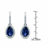 2Ct Pear Cut Blue Sapphire Diamond Women Halo Drop Earring 14K White Gold Finish