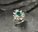 1ct Engagement Ring Oval Cut Green Emerald Leaf Floral 14k White Gold Finish