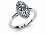 1.3ct Marquise Diamond Accent Halo Solitaire Engagement Ring 14k White Gold Over