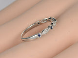 1ct Round Cut Blue Sapphire Half Eternity Stackable Band 14k White Gold Finish