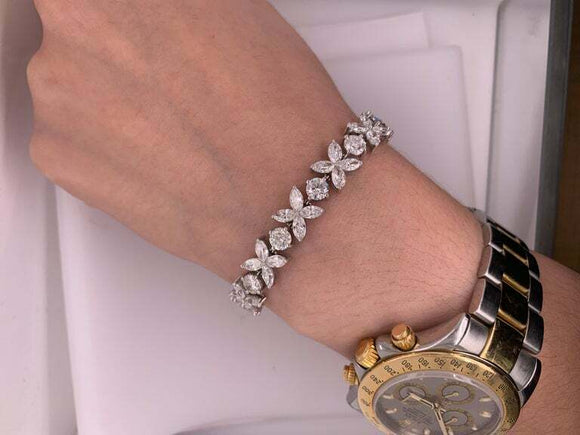 11.5ct Round Cut Diamond Floral Petal Women Bracelet 14k White Gold Finish