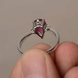 0.75ct Pear Cut Pink Ruby Trilogy Solitaire Engagement Ring 14k WhiteGold Finish