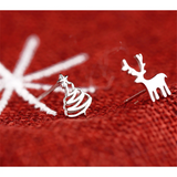 Lovely Small Deer Christmas Tree Stud Earrings Women Girls 14k White Gold Finish