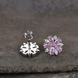 2ct Stud Earrings Marquise Cut Pink Sapphire Floral Cluster 14k WhiteGold Finish