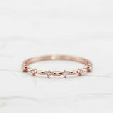 Minimalist Thin Promise Wedding Band 0.15ct Round Cut Diamond 14k Rose Gold Over