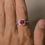 2ct Round Cut Pink Ruby Engagement Ring 14k WhiteGold Finish Halo Promise Design