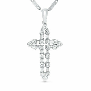 3ct Diamond Round Baguette Cut Split Cross Pendant 14k WhiteGold Finish NO CHAIN