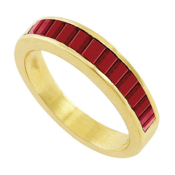 3Ct Emerald Cut Pink Ruby Half Eternity Wedding Band 14K Yellow Gold Finish