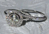 Floral Halo Bridal Set Engagement Ring 3ct Round Cut Diamond 14k White Gold Over