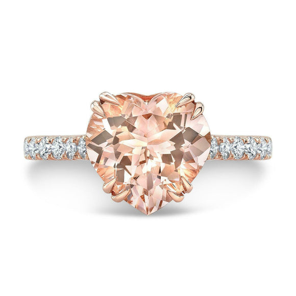 2ct Heart Cut Peach Morganite Engagement Ring 14k Rose Gold Over Diamond Accents