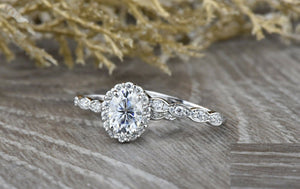 2.4ct Oval Diamond Engagement Ring 14k White Gold Finish Halo Vintage Bridal Set