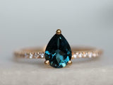 1.2ct Pear Cut London Blue Topaz Solitaire with Accent Ring 14k Rose Gold Finish