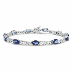 15ct Oval Cut Blue Sapphire Vintage Inspired Tennis Bracelet 14k White Gold Over