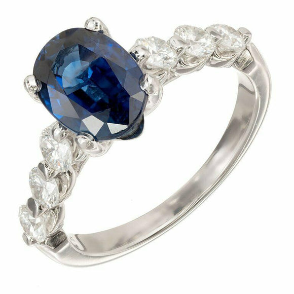 2.3ct Oval Cut Blue Sapphire Engagement Ring Accent Solitaire 14k WhiteGold Over