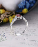 2ct Oval Cut Pink Ruby Engagement Ring Halo Infinity Band 14k White Gold Finish