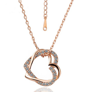 1.2ct Round Cut Diamond Pendant with Chain Double Heart Shape 14k Rose Gold Over